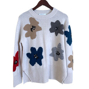 Kokun Sweater Floral Intarsia Crew Wool/ Cashmere Size Small